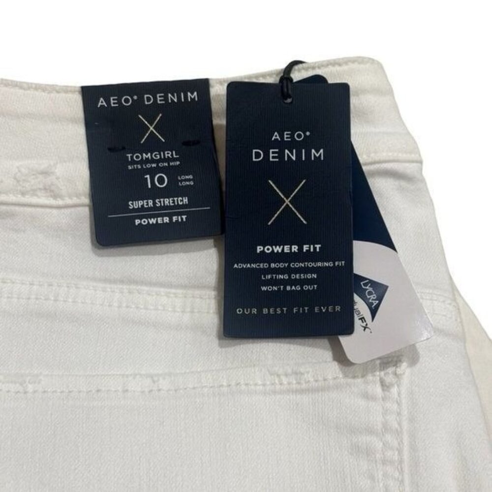 NEW American Eagle Tomgirl Super Stretch White Distressed Jeans Capsule 10 Long - Picture 7 of 10